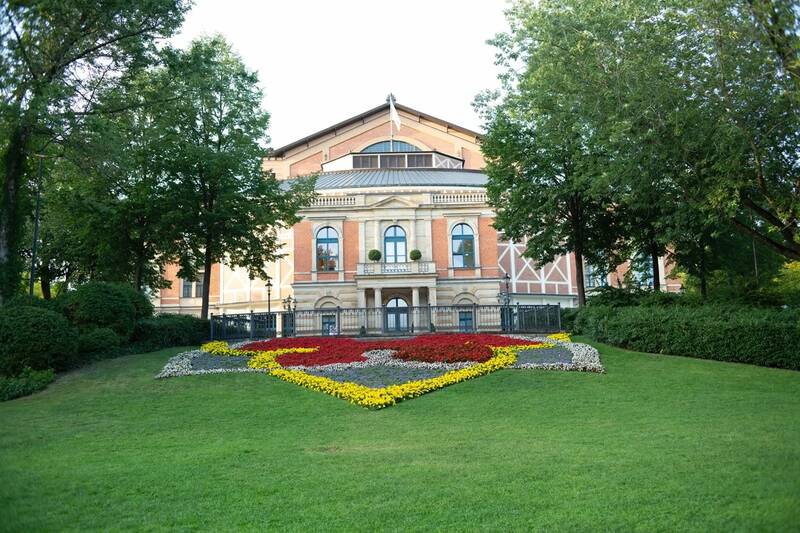 The Festspielhaus in the Wagner city of Bayreuth photographed from the front.