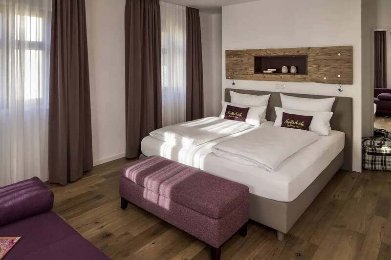 The bed and bedroom in the Hollerhöfe office.